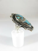 Huge Beautiful Turquoise & Sterling Silver Ring Unisex Statement Ring Size 8.5