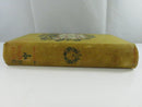 Worn and faded yellow cloth spine of David Harum, with title, author, and decorative floral device