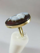 Victorian Era 14K Gold High Relief Carved Hardstone Roman Soldier Ring Size 7