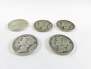 Lot of 5 Mercury Silver Dimes 90% Silver Early 1940s Dates Mercury dimes 90% silver coins 1940s silver dimes used