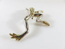 Huge Holloware Sterling Frog Brooch Repousse Silver Gold Accented Leaping Frog