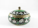 Vintage Enameled Sterling Silver Green, Black, Gold, White Trinket Box, Mint Box