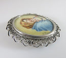 Old Hand Painted Miniature Madonna of the Streets 800 Silver Pendant Brooch