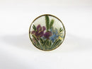 Antique Style Japanese Satsuma Iris Flower Ring Gilt Sterling Size 6.5
