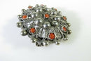 Antique Cabochon Orange Coral Gems Filigree Brooch Beautiful 800 Silver