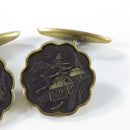 Vintage K24 Japanese Damascene Village View Chain Link Cufflinks Set Etched w/