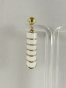 1980s Ribbed Dangle Clips, White Enamel Earrings, 1.5" Drop, Gold Tone Statement