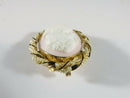 Art Nouveau 10K Gold Shell Cameo Brooch Pendant with Seed Pearl & Enamel Accents