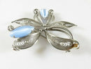 Vintage Alice Caviness Sterling Filigree Floral Blue Cats Eye Glass Brooch
