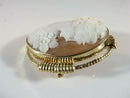 10K Gold Art Nouveau Right-Facing Floral Shell Cameo Brooch Pendant, 41.8 × 35.5 mm