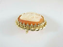 14K Gold Shell Cameo Right-Facing Portrait Brooch Pendant, 7.3 g, Mid-Century