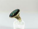 Antique 14K Gold Reverse-Painted Glass Floral Plaque Ring c.1910–1930 (≈8 g, Sz 6)