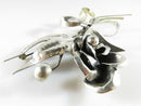 Large 4" Artisan Sterling Silver Flower Spray Brooch with Ribbon Bow, Handwrought, Unpolished for Clean Up