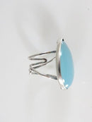 Boho Fun Sky Blue Large Polished Glass Silver Plate Adjustable Ring