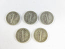 Lot of 5 Mercury Silver Dimes 90% Silver 1940s Dates 90% silver dimes 1940s silver coins circulated Mercury dimes