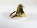 Antique Style Japanese Satsuma Water Lily Button Ring Gilt Sterling Silver Sz 8