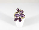 Amethyst & Diamond Cluster Cocktail Ring 14K Gold Signed FL 7 Oval Stones Size 6.75