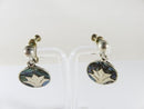 Figural Palm Leaf Disc Abalone & Sterling Taxco Mexico VKE Silver Screw Back Earrings