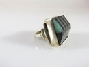 Beautiful Symmetrical Artisan Jade & Onyx Sterling Silver Rings Size 7.25