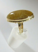 Vintage Mid-Century Rutilated Quartz Cabochon Ring 10K Gold Size 7
