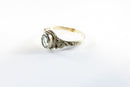 Vintage Oval Blue Glass Solitaire Sterling Silver Petite Ring Size 7