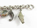 Vintage 8 1/4" Han 925 Rolo Link Chain Toggle Bracelet with Charms Heavy 37 Gram