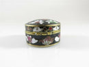 Cloisonne Brass & Enamel Floral Trinket Snuff Box Black White Pink Green Hinged