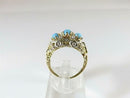 Antique 14K Gold Filigree Ring with Turquoise Cabochons and Diamond Accents Art Nouveau Era