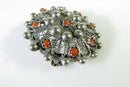 Antique Cabochon Orange Coral Gems Filigree Brooch Beautiful 800 Silver