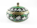 Vintage Enameled Sterling Silver Green, Black, Gold, White Trinket Box, Mint Box