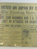 The Evening News December 8 1941 Extra Edition Newspaper Harrisburg PA U.S. Declaration of War on Japan Pearl Harbor