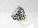 Oval Synthetic Aquamarine Set in Pierced Sterling Silver Band Statement Ring