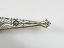 Art Deco 14K White Gold Filigree Diamond Bar Brooch – 2 1/4"