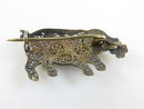 Antique Chinese Sterling Silver Enamel 4 leaf Clover Lucky Pig Filigree Brooch