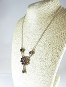 Round & Oval Natural Garnets Necklace Beautiful Artisan Edwardian Inspired 18"