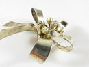 Large Vintage Sterling Silver Vermeil Floral Bow Brooch Pin 2 1/4" c1940 Patriot