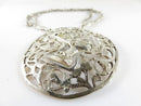 Egyptian Revival Silver Nefertiti Plaque Pendant Necklace with Sarcophagus Link Chain, Large 3.5" Restoration