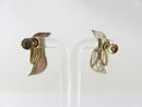 Vintage Modernist Wavy Abalone & Sterling G Taxco Mexico Silver Screw Back Earrings
