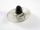 Fancy Sombrero Pin Brooch Sterling Silver & Onyx 925 Marked JE Hat Floral Design