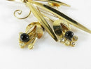 Vintage Gold Vermeil Sterling Silver Black & White Spray Brooch 3 3/4 x 2 3/4