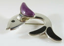 Beautiful Taxco 950 Silver Flying Fish Black Inlay and Purple Stone TR-115