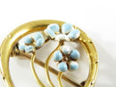 14K Art Nouveau Enamel Flower Horseshoe Pin Forget-Me-Not Protection Motif