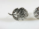 Theda Sterling Silver Catholic Rose Brooch Spin Back Earrings Marcasite Accented