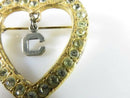 Vintage Gold Gilt Sterling Silver Heart with Paste & Letter C Sweetheart Pin