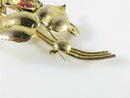 Unsigned Large Sterling Silver Gold Vermeil Pink Stone Floral Brooch