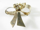 Large Vintage Sterling Silver Vermeil Floral Bow Brooch Pin 2 1/4" c1940 Patriot
