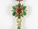 18K Gold Ruby Emerald Diamond Enhancer Pendant with Ruby Bead Necklace 15.5"