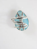 Boho Fun Sky Blue Large Polished Glass Silver Plate Adjustable Ring