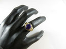 Unisex Heavy 14K Nugget Solitaire Pinky Ring Purple Polished Stone Size 9.75