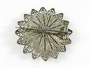 Old Sterling Silver Fancy Filigree Flower Brooch 1 1/2"